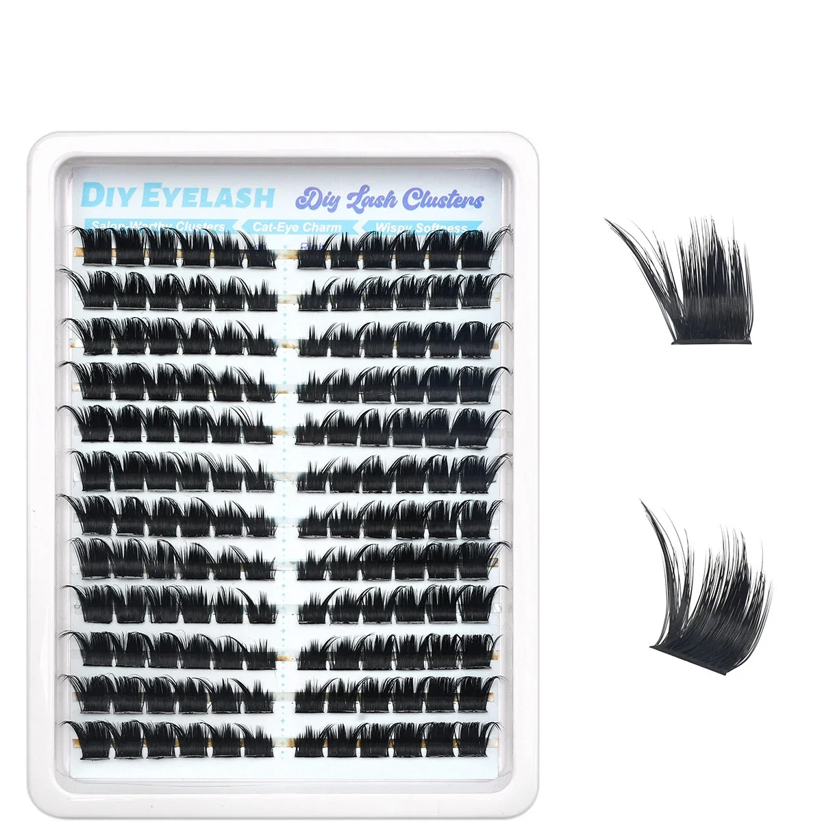 AMSDCN 12 Rows Fox False Eyelash Slant Flying Style Black Brown Fluffy Clusters Extended False Eyelash Clusters DIY Fairy/Mang