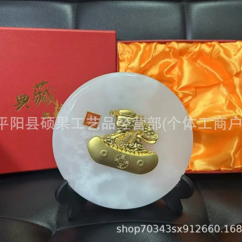 

Year of the Snake Gold Inlaid Jade Ornament Gold Snake Ornaments Plate TikTok Kuaishou Live Streaming Coin Ornaments One Piece D