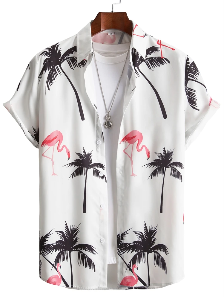 Hawaii Men's T-Shirt Shirt Coconut Tree Pattern Casual Shirt Fashion Plus Size Tops Fashion Men's Button Up Short Sleeve Shirt