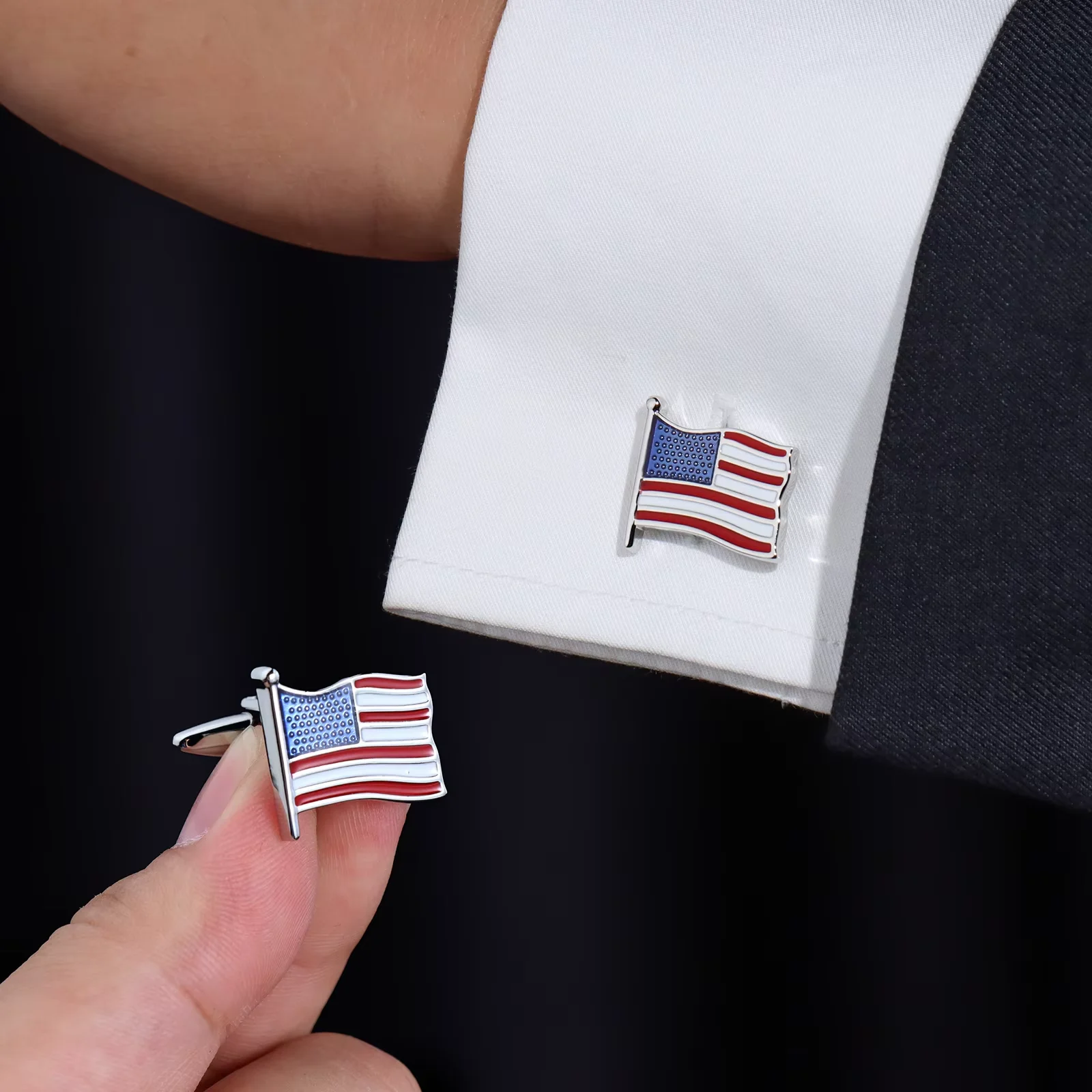 أزرار أكمام من المينا ذات لفة لامعة على شكل نجمة أمريكية، مجموعة أزرار أكمام من المينا المذهبة للأعمال للرجال، ملحقات بروش المخضرم/العريس