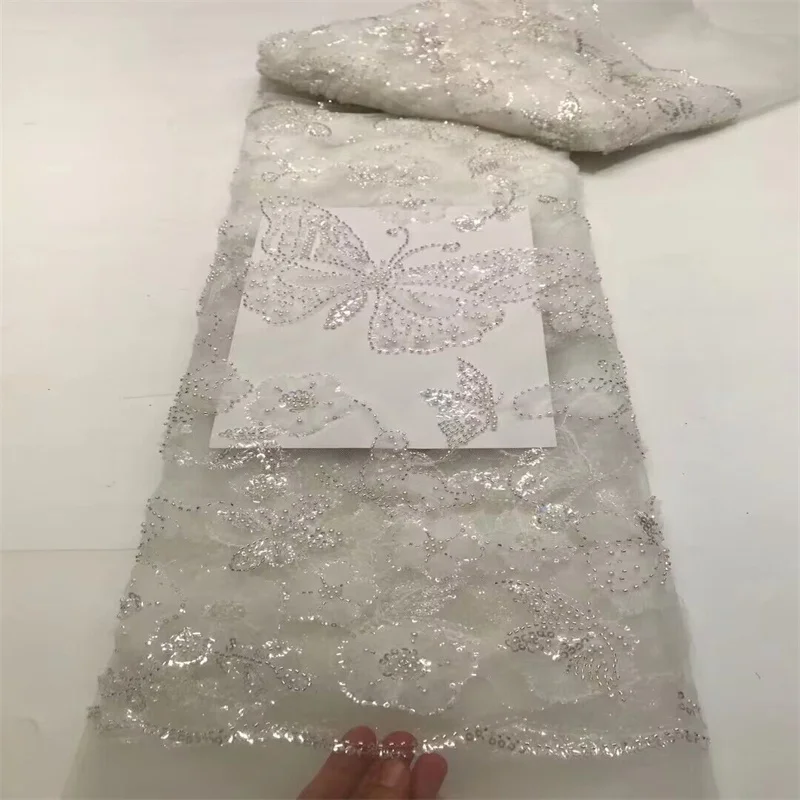 

Green African Lace Fabric 2024 White High Quality French Luxury 3D Sequins Embroidery Beads Tulle Lace Fabric For Party Dress