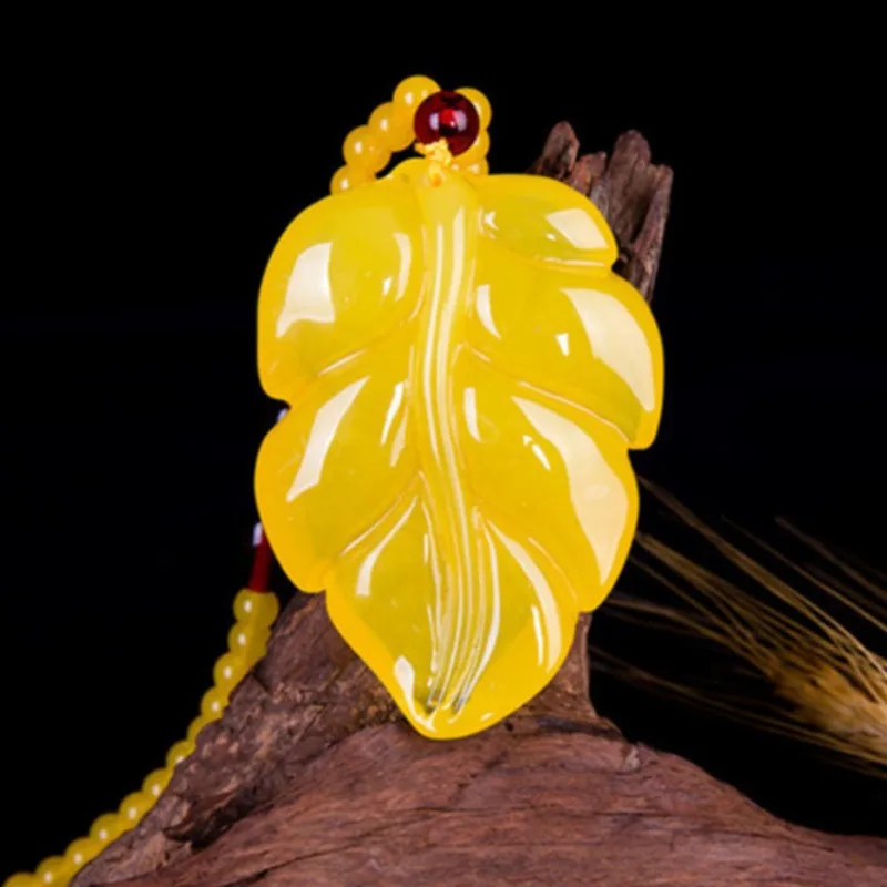 Beeswax Chicken Fat Yellow Leaf Pendant Amber Gold Branch Jade Leaf Simple Versatile Pendant