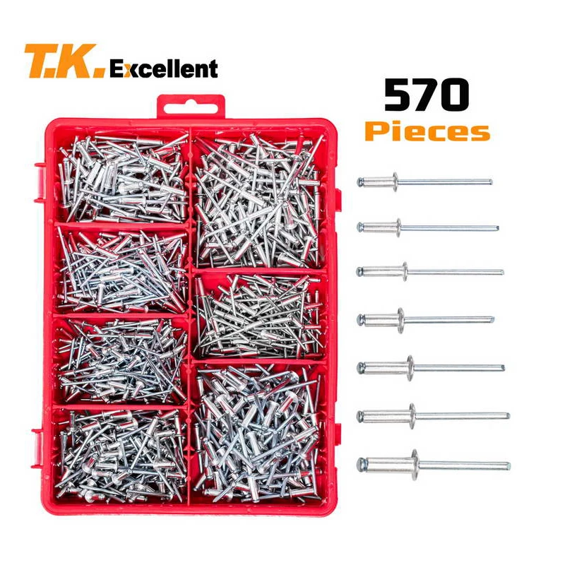 

Multiple Sizes Blind Rivets Small Head Aluminum Dome Head Blind Pop Rivets Assortment Kit,570Pcs+ Drill 3Pcs(Silver)