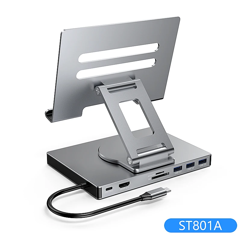 Imagem -05 - Hub Multi Usb c com Suporte Rotativo 360 ° Compatível com Hdmi 4k 60hz pd 100w Usb 3.0 sd tf para Ipad Pro Docking Station para Tablet 5gbps