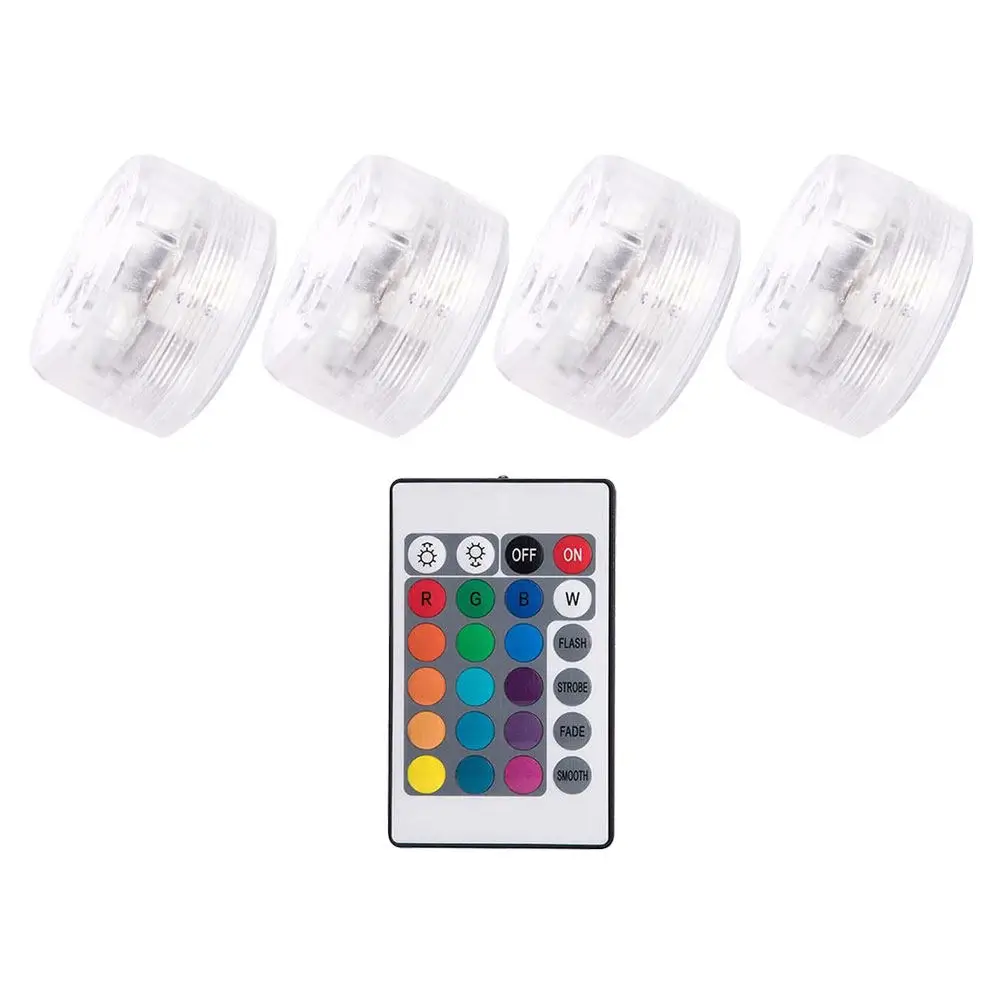 Luces LED sumergibles para piscina, 4 Uds., con control remoto, 16H de duración, luces impermeables IP68 para estanques, fuentes, bañera, noche