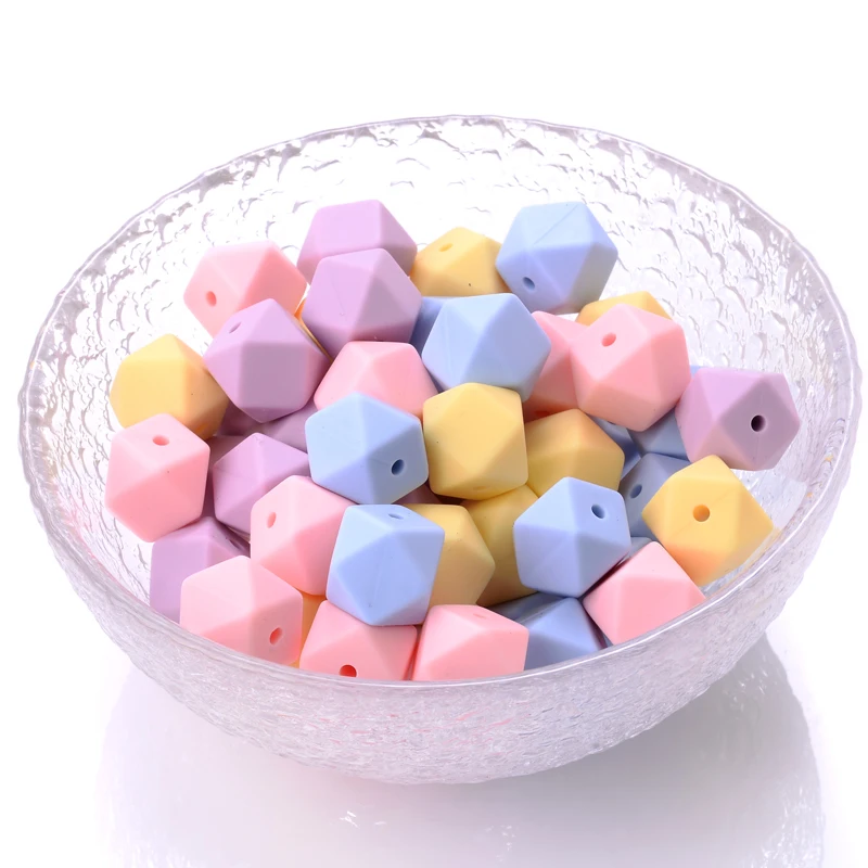 14mm 60Pcs/Lot Silicone 4-Color Octagonal Beads Baby Teether Chew Pacifier Clip Chain Accessoies Silico Beads BPA Free