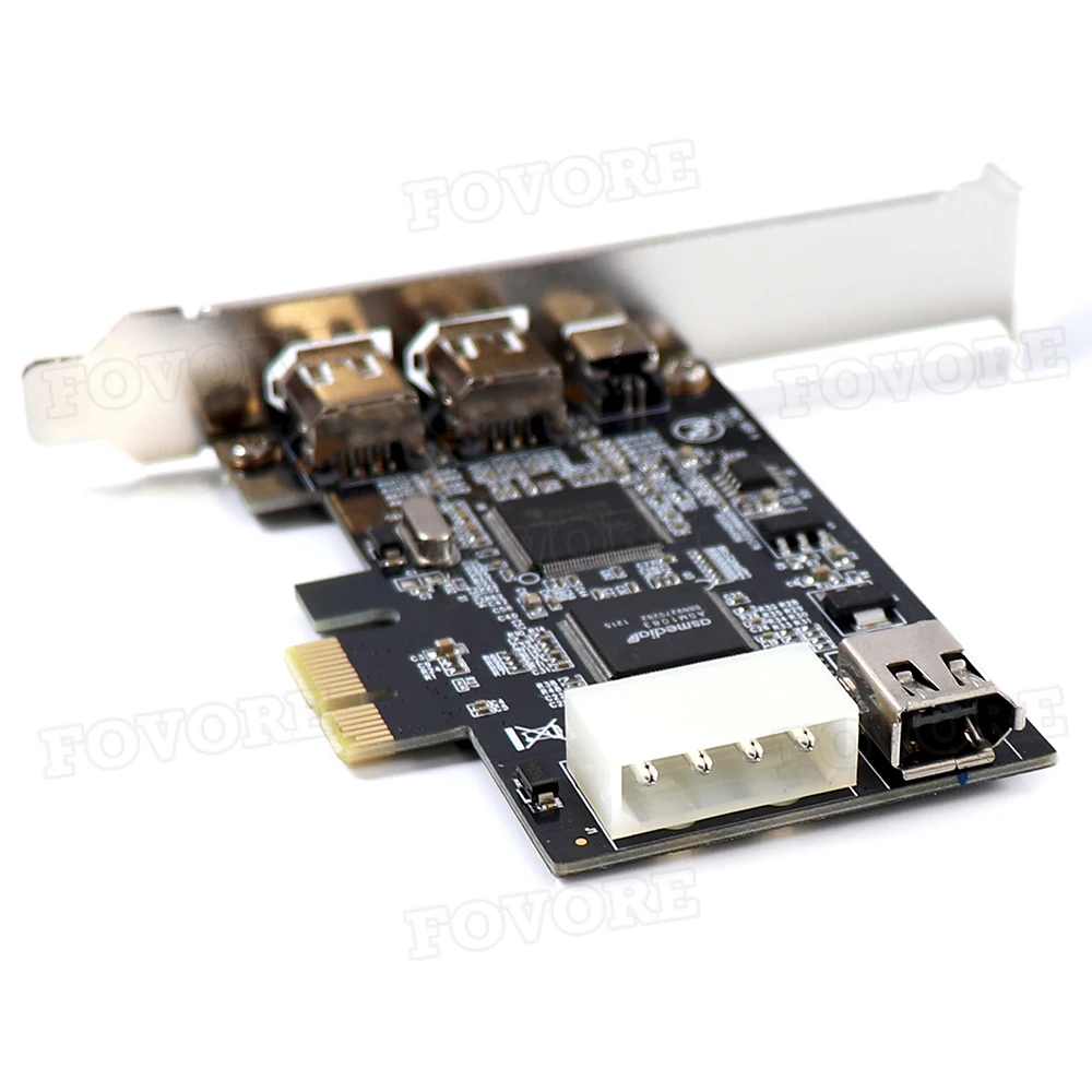 1 Set PCI-e 1X IEEE 1394 A 4 Port(3 + 1) محول بطاقة Firewire 1394A PCIe مع 6 دبوس إلى 4 دبوس IEEE 1394 كابل لسطح المكتب