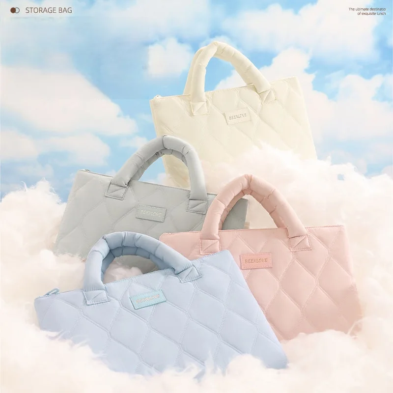 

Cute Cloud Quilted Laptop Tote Bag for Women, Soft Puffer Padded Notebook Handbag , Pastel Color