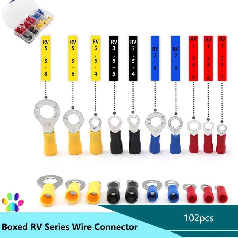 

Boxed 102pcs RV Round Wire Terminals Electrical Wire Crimp Connector Kit Set Copper Wire Cord Pin End Butt Terminal Block