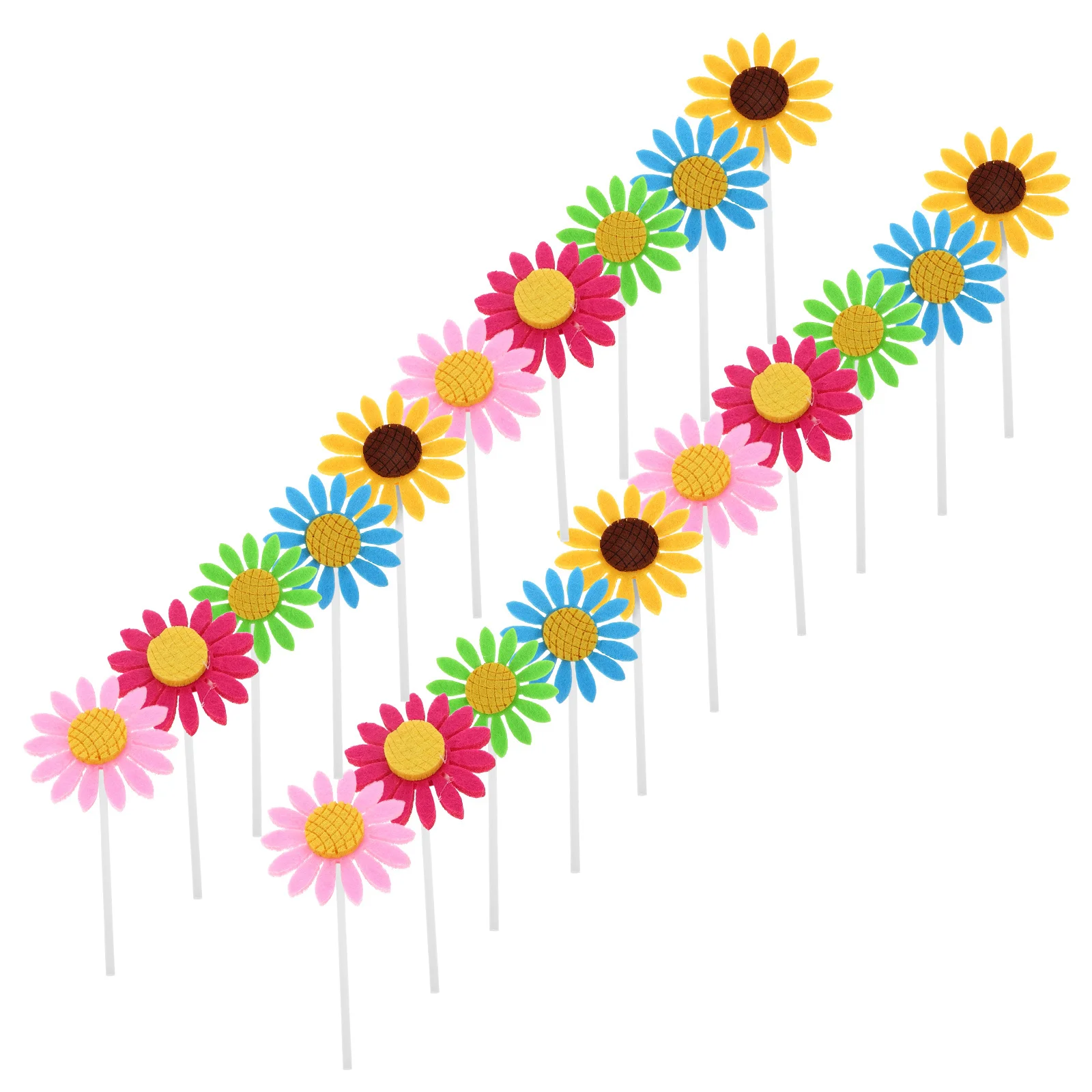 

100pcs Birthday Cake Decorations Cute Felt Sunflower Picks For Wedding Shower Dessert Toppers Party Bakery Food Appetizer
