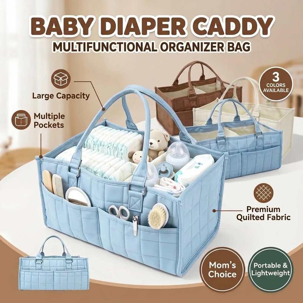 Diaper Caddy Organizer with Removable Dividers and Outer Pockets for Home Diaper Caddy Diaper Caddy Organizer Diaper Organizer