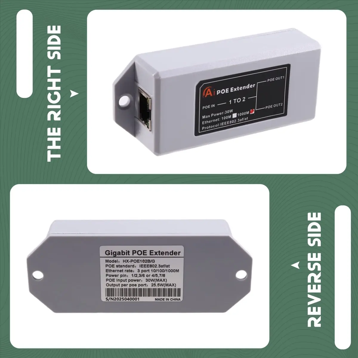 reveal New 2 Port Gigabit POE Extender 1000Mbps - IEEE 802.3af/At PoE Repeater for IP Camera/NVR/AP, 100m Range Extender