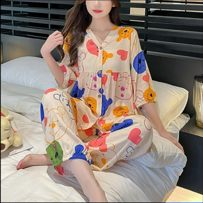 Spring and Summer Comfortable Pajamas Set Plus Size Loose Home Wear Two-piece Casual Style Thin Wear Fabric Made From Waste Silk
