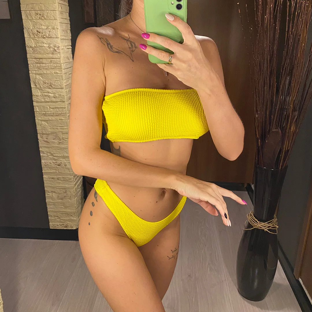 Bandeau-Bikini, trägerlos, mit gerafftem, knitterigem Stoff, Damen-Badebekleidung, zweiteiliger Bikini, Badeanzug, Badebekleidung, Modell V3314B. – Detail 8