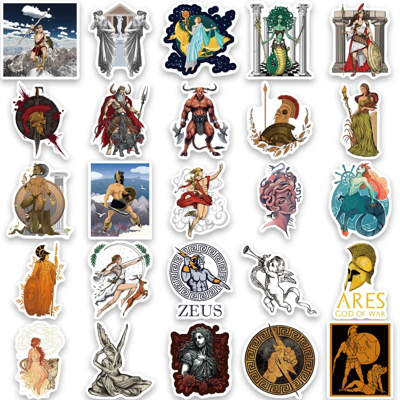 50Pcs Greek Mythology Aesthetics Stickers Vinyl Waterproof Stickers for Water Bottle Laptop Phone Skateboard Kids Toy Gifts