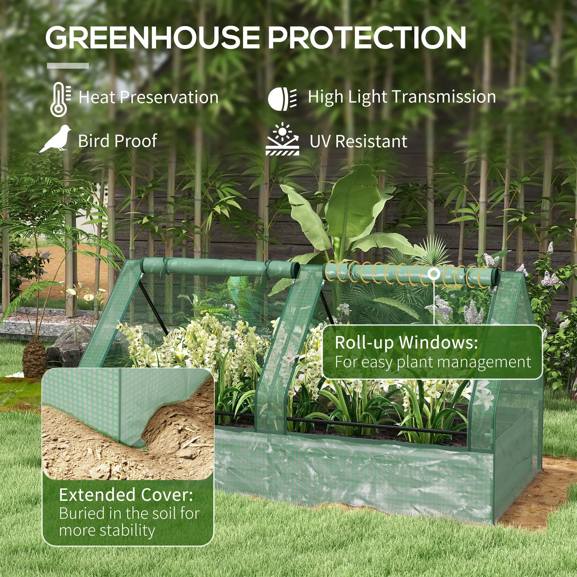Raised Garden Bed with Greenhouse, Planter Box with Cover, Green and Dark Grey
