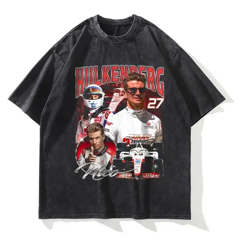 F1 Racing Driver T-shirts Car Racer Design Streetwear Oversized Vintage Washed T Shirt Retro Harajuku Y2k Short Sleeve Tops Tees