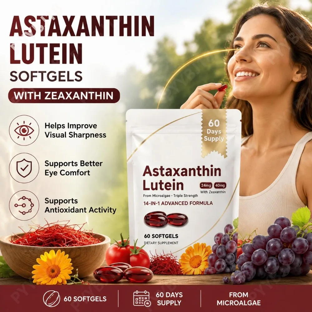 Triple Strength Eye Supplement Lutein Astaxanthin Zeaxanthin, Vision Support for Screen Glare & Digital Eye Strain, 60 Softgels