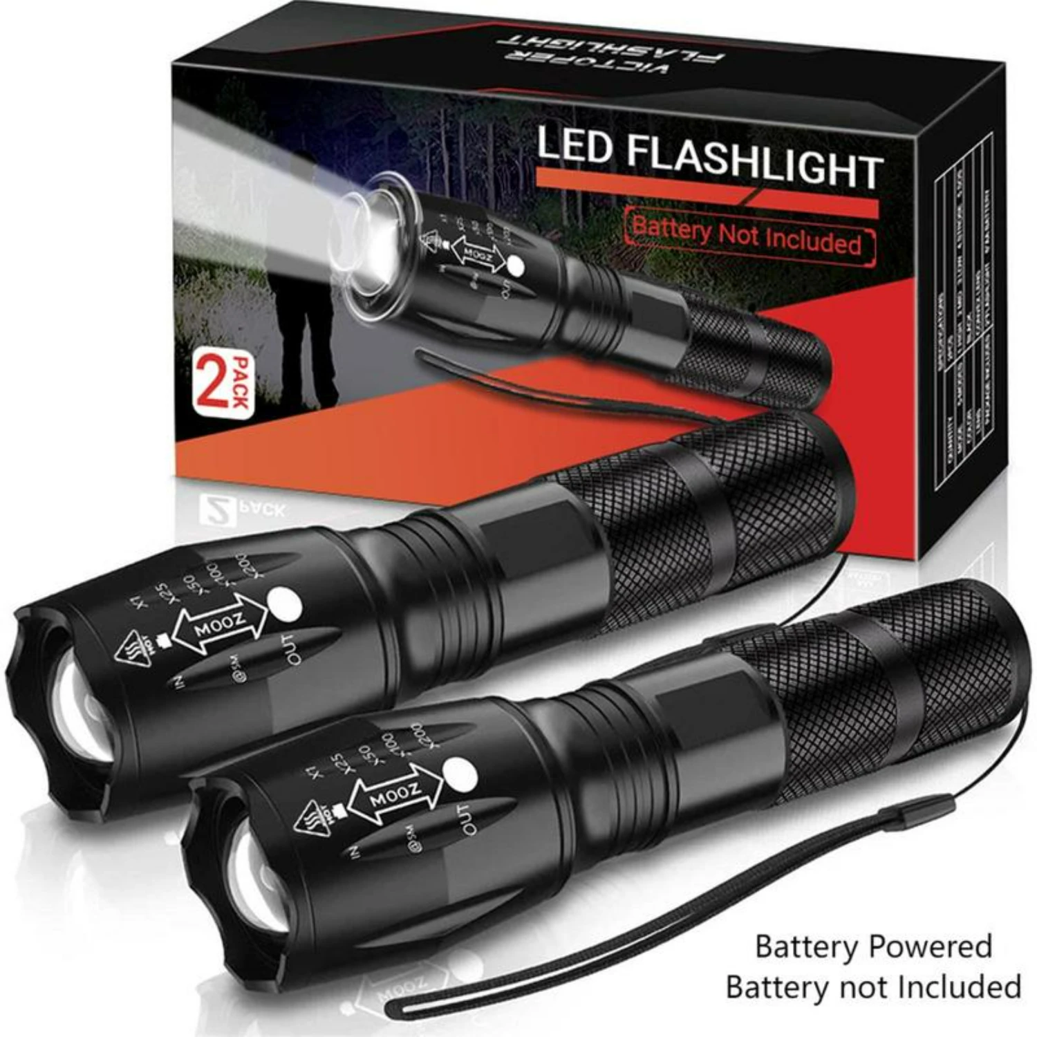 

Portable and Adjustable Ultra Bright LED Flashlight Set - Ideal Mother's Day Present! Pack of 2 Tactical Flashlights with 5 Ligh