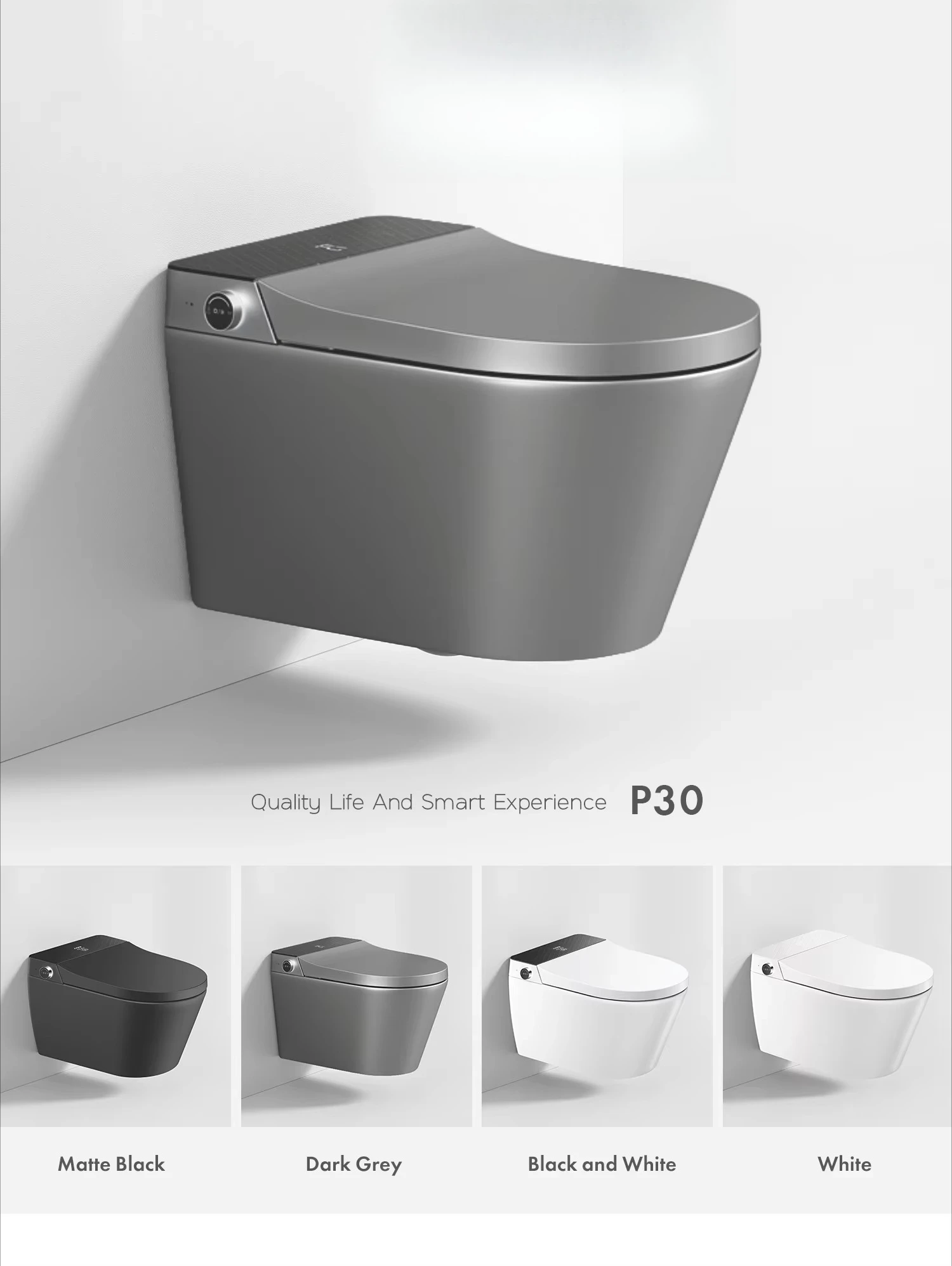 Gray Foot Sensor Automatic Flush Bathroom Wall Hung Intelligent Smart Toilet