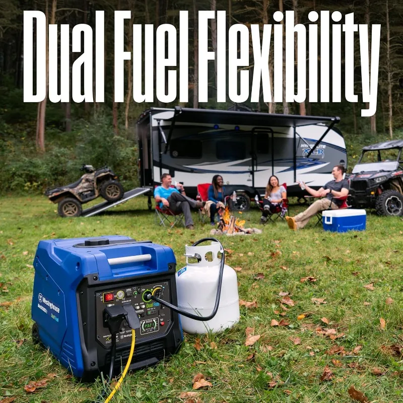 مولد عاكس الوقود المزدوج 5000 واط، بدء التشغيل عن بعد ومستشعر ثاني أكسيد الكربون، RV جاهز