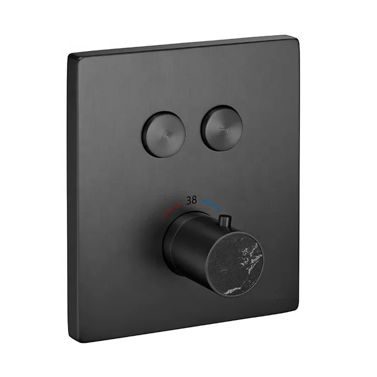 Concealed Thermostatic Brass 2 Ways Bathroom Push Button Dark Grey Shower Diverter Mixer Valve