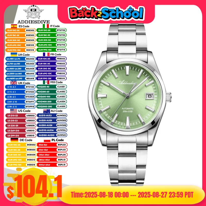 ADDIESDIVE NEW 39mm Man Watch BGW9 Super Luminous relógios masculino 100m Waterproof Japan NH35A Automatic Mechanical Watch