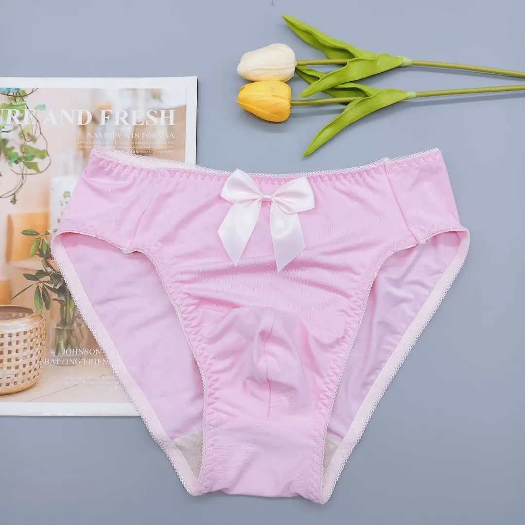 Pink Man's Briefs Live Show Dance Costumes Sissy Bow Sexy Lingerie BF Gifts Harajuku FKK Party Panties