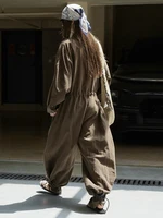 [EAM] Women Coffee Drawstring Big Size Long Jumpsuit New High Waist Pocket Stitch Pants Fashion Tide Spring Autumn 2026 1DJ2953 - Image 6