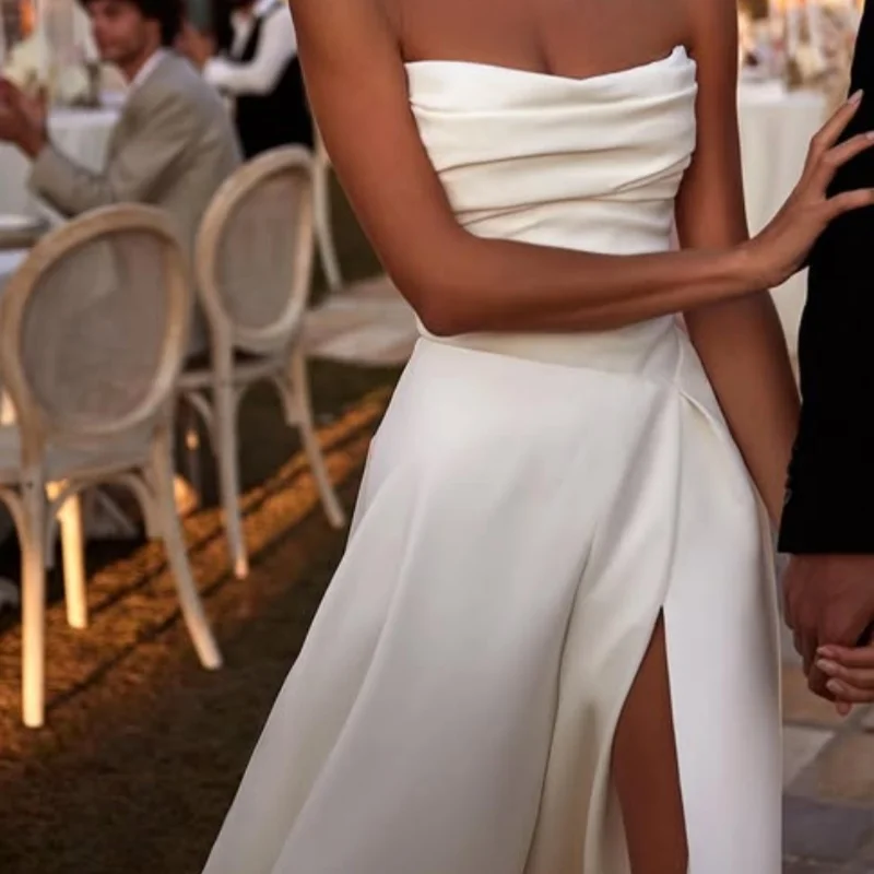 

simple satin ivory white fishtail Appliques Wedding Dresses layering off-shoulder Bridal Gowns Made Customized