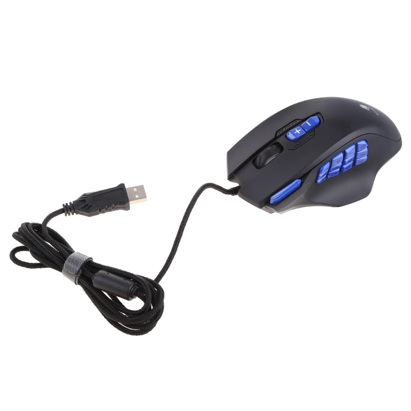 18-Buttons USB Mouse with 12 Programmable Side Buttons Adjustable Weights 4000dpi Corded Gaming Mouse Home Dropship