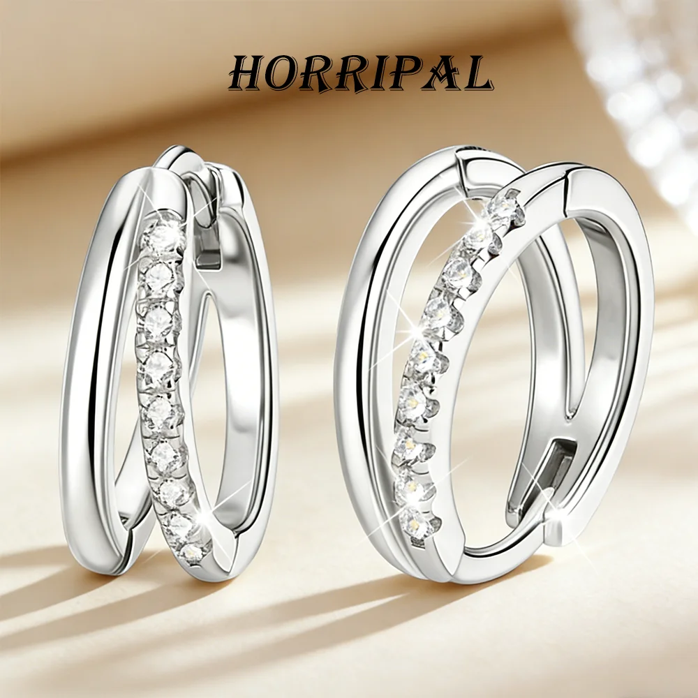 

HORRIPAL D VVS1 Two-layer design Moissanite Earrings for Women 925 Sterling Silver GRA Fashion Classic Shiny Party Fine Jewelry