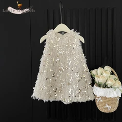 Newborn Baby Girl Plume Sequin Princess Vest Dress Infant Toddler Sleeveless Elegant Vestido Birthday Party Autumn Clothes 3-18M