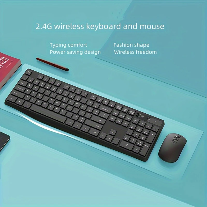 Ergonomic 2.4G Plug And Play Wireless Keyboard Mouse Combo Full Size 104 Keys Wireless Keyboard Mouse Set For Win 7/8/10/XP/MAC