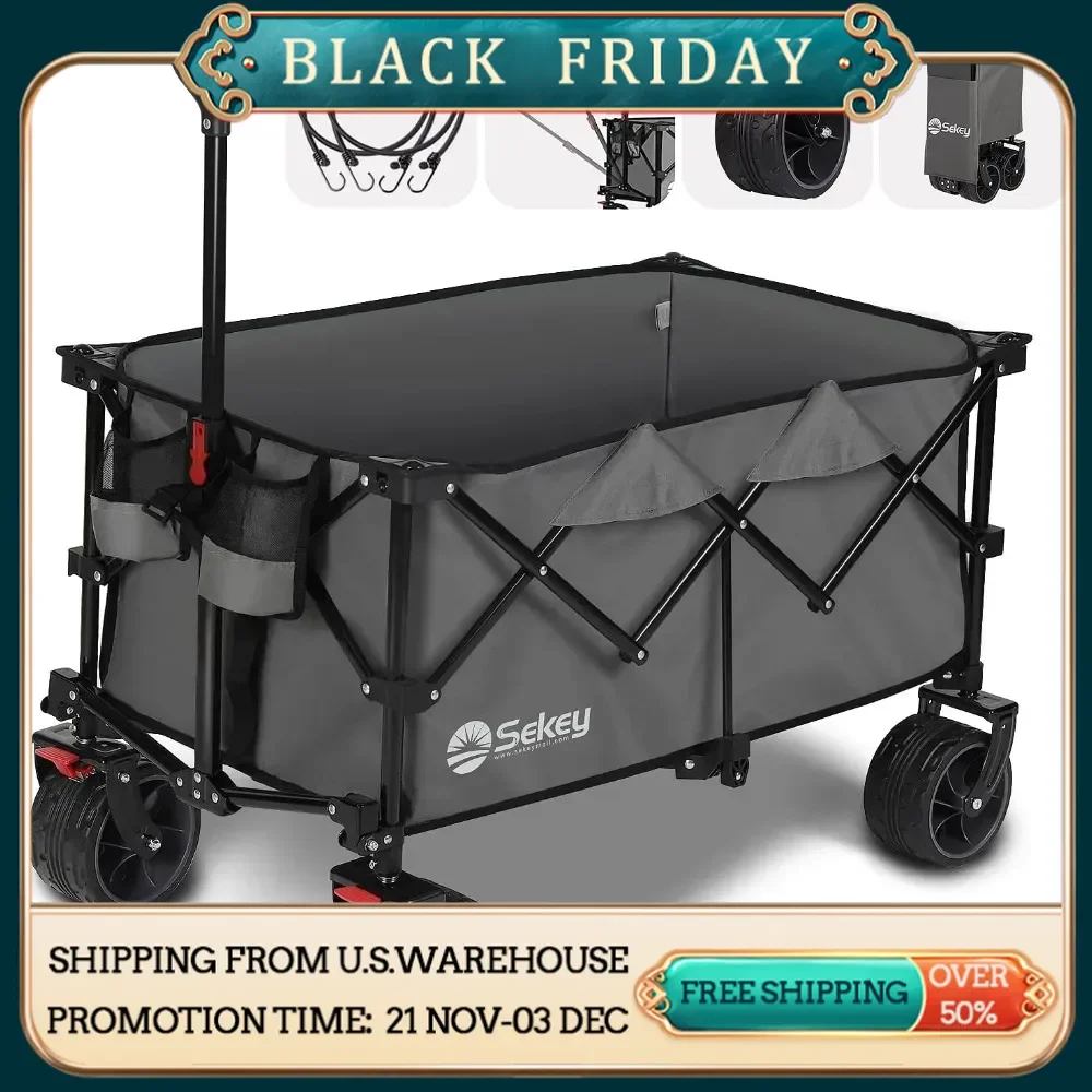 Foldable Wagon with 330lbs Weight Capacity Heavy Duty Utility Garden Cart with Big All-Terrain Beach Wheels & Drink Holders