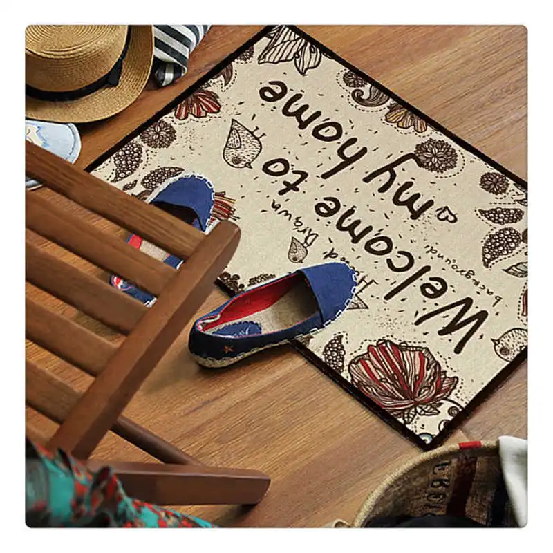 Hallway Floor Mat Carpet Doormat 40x60cm Cotton Linen Printed PVC Dotted Anti-Slip Home Decorative Entrance Door Mats Rugs