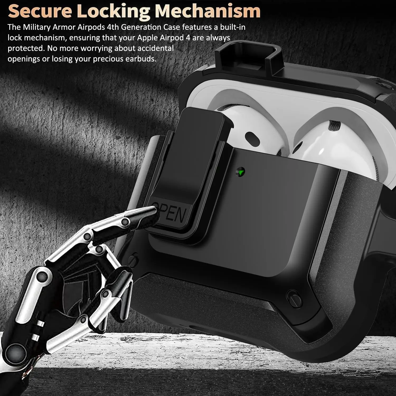 For Airpods 4 Case 2024 New Safety Lock Buckle Shockproof Protective Earphone Cover with Cleaning kit For Airpods 4th Generation