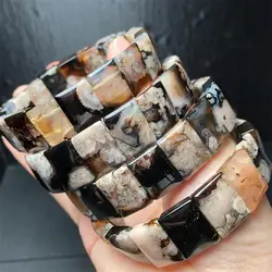 Natural Black Flower Agate Bangle Handcarve Crystal Bracelet Real Fashion Handring Fine Jewellery 1pcs 16x12.5mm