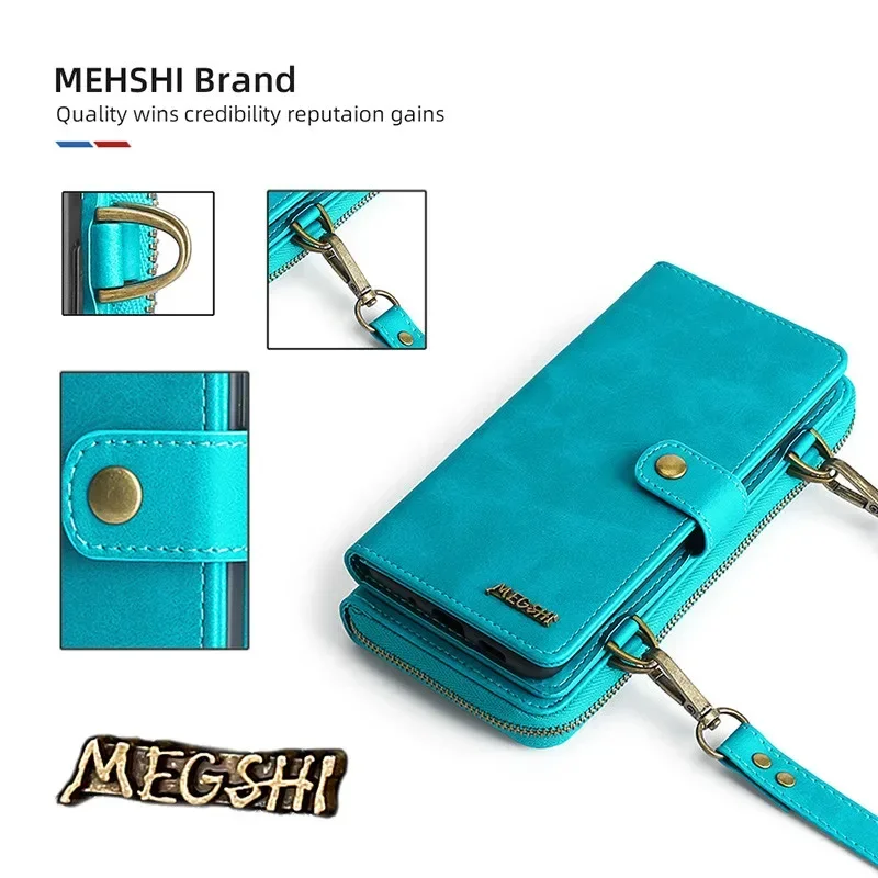 Zipper Flip Leather Case for Samsung Galaxy S25 Ultra S24 FE S23 S22 S21 S10 Plus Note 20 10 9 Magnetic Wallet Card Cover Coque