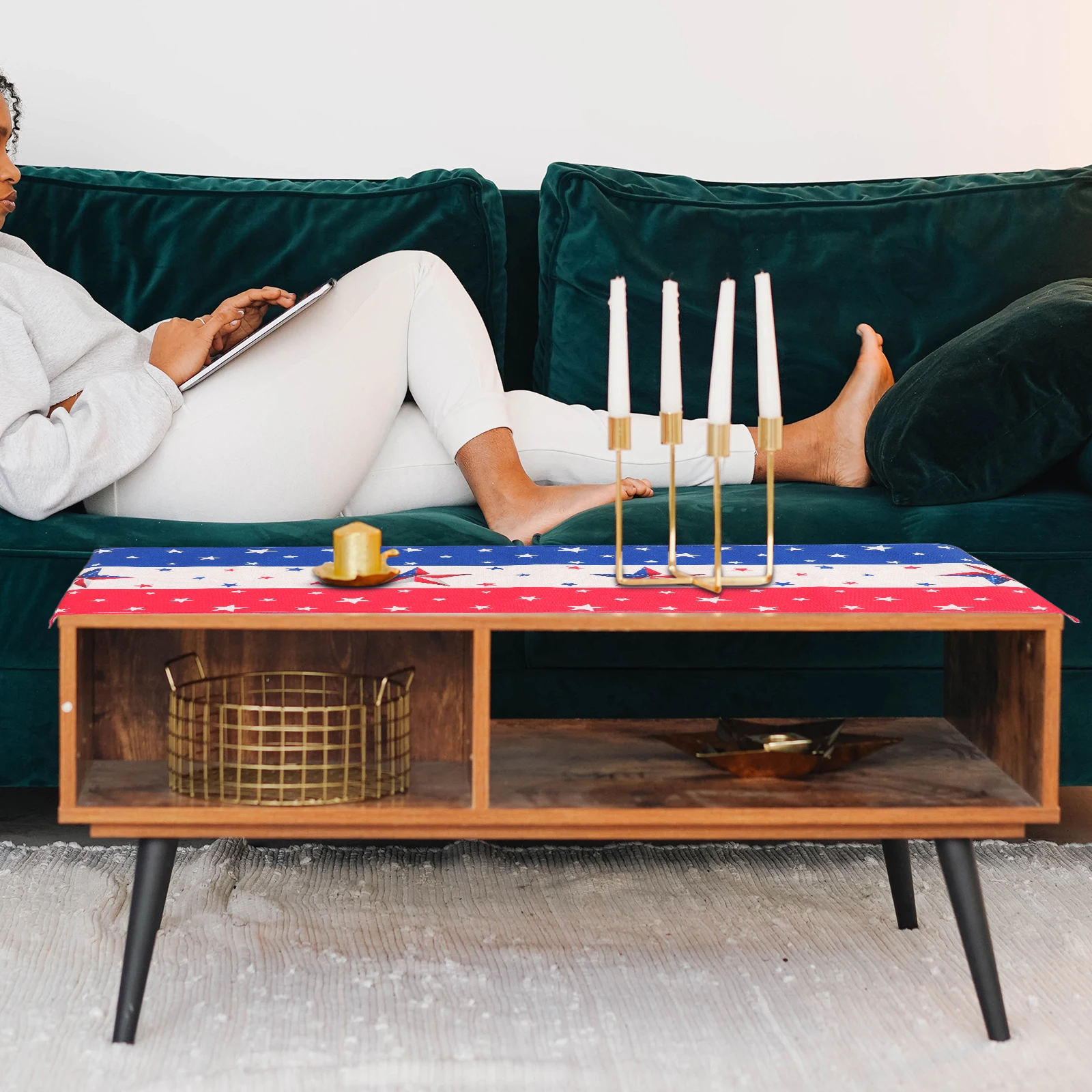 

Independence Day Table Runner American Flag Design Waterproof Sturdy Reusable Bright Supplies for Home Decor Hotel