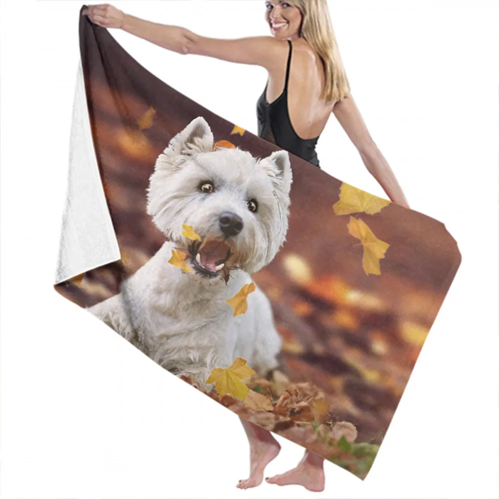 Westie White Dog Print Beach Towel Summer High Quality Microfiber Quick Dry Home Decor Travel Picnic for Women Kids Men Gifts