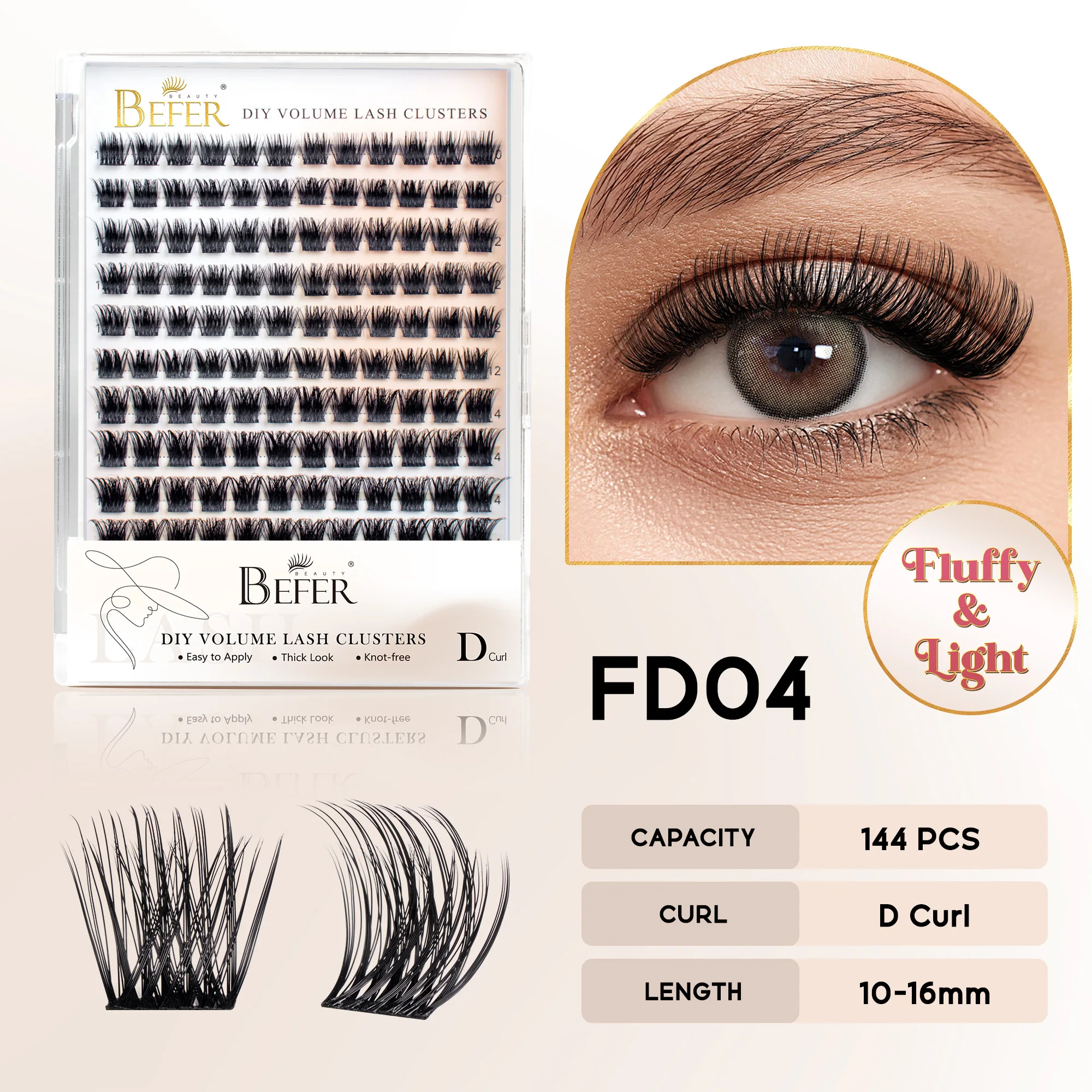 BEFER Cluster-Wimpern D-Curl DIY Wimpernverlängerung Manga-Wimpern-Cluster Flauschiges Volumen Individuelle Natürliche Falsche Wimpern-Cluster