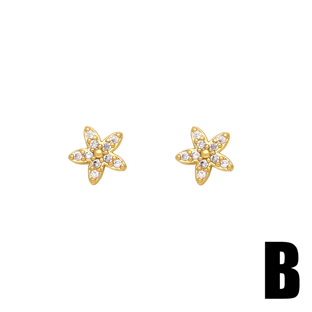 FLOLA 1 Pair Multicolor Crystal Daisy Stud Earrings for Women Copper Zirconia Star Ear Studs Mini CZ Jewelry Gifts erst23