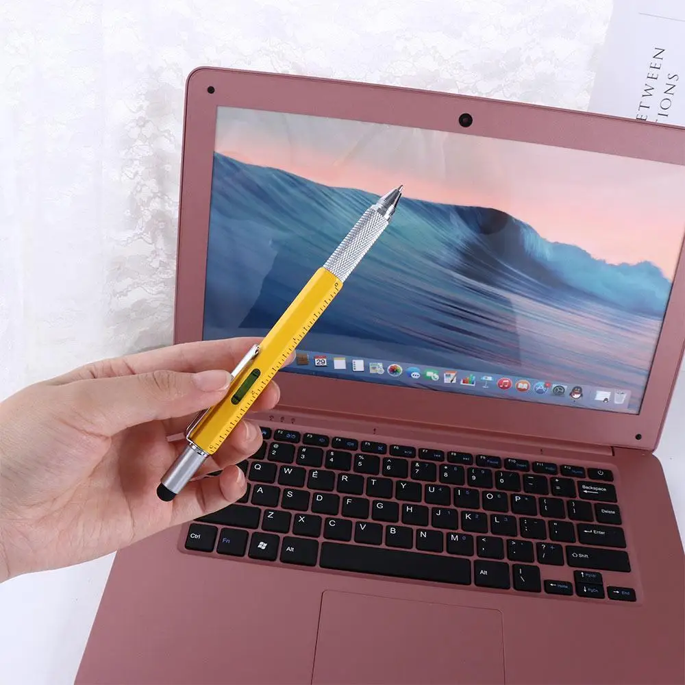 1 Multi Function Level Meter Pen Tool With Scale Gadget Flat-blade Screwdriver Capaciative pen Cross Screwdriver Ballpoint Pen