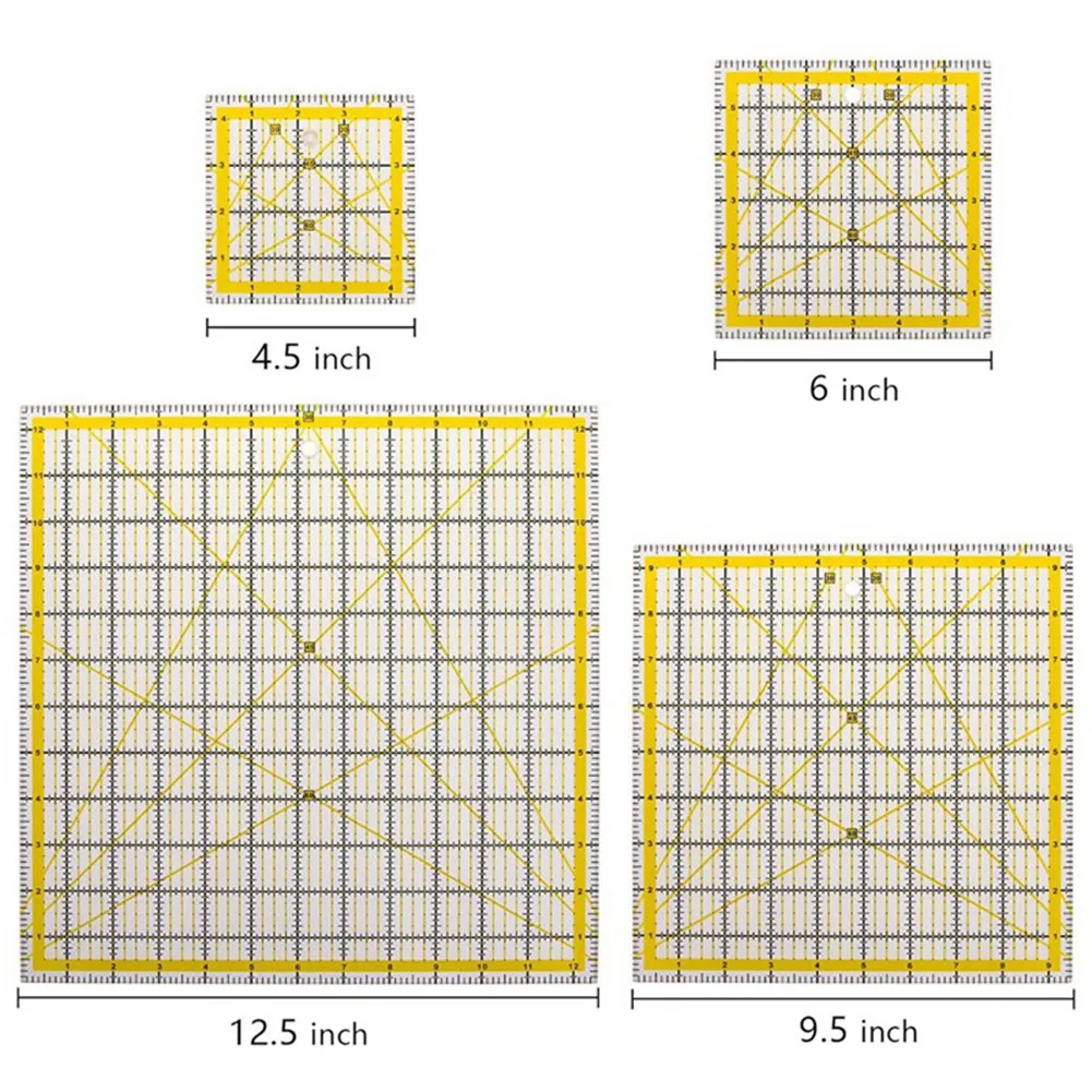 ABZV-5 Pack Acrylic Quilting Ruler, Square Acrylic Quilter Ruler Fabric Cutting Ruler Clear Mark Acrylic Ruler