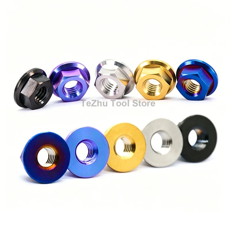 1pc TC4 Titanium Alloy Flange Nuts M5 M6 M8 M10 M12 Motorcycle Modification Nut Rear Axle Fixed Locking Nut
