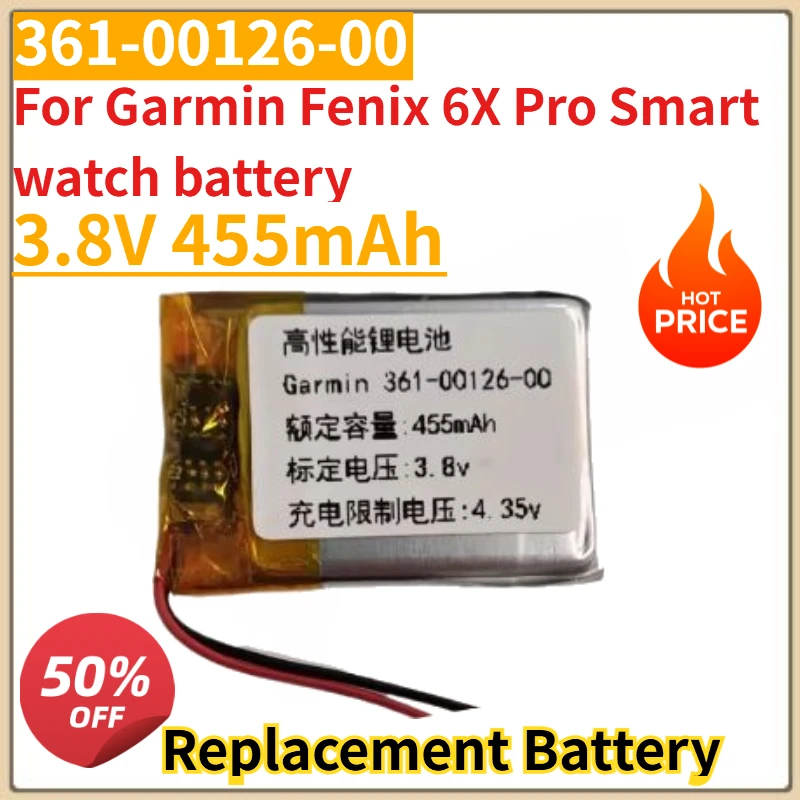 

High Quality New 361-000126-00 3.8V 455mAh Replacement Battery For Garmin Fenix 6X Pro Smart watch battery