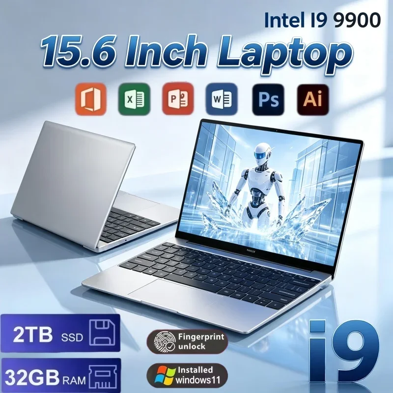 15.6" Large Storage Ultra Slim Laptop Intel Core i9‑9900 32GB RAM 2TB SSD Windows11 Office Daily Use Business Notebook