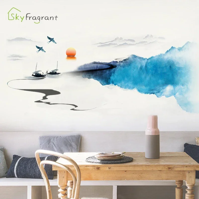 Landscape Wall Sticker Ink Painting Bedroom Bedside Decor Self-adhesive Stickers Living Room Decoration Wall Decor Home Decor