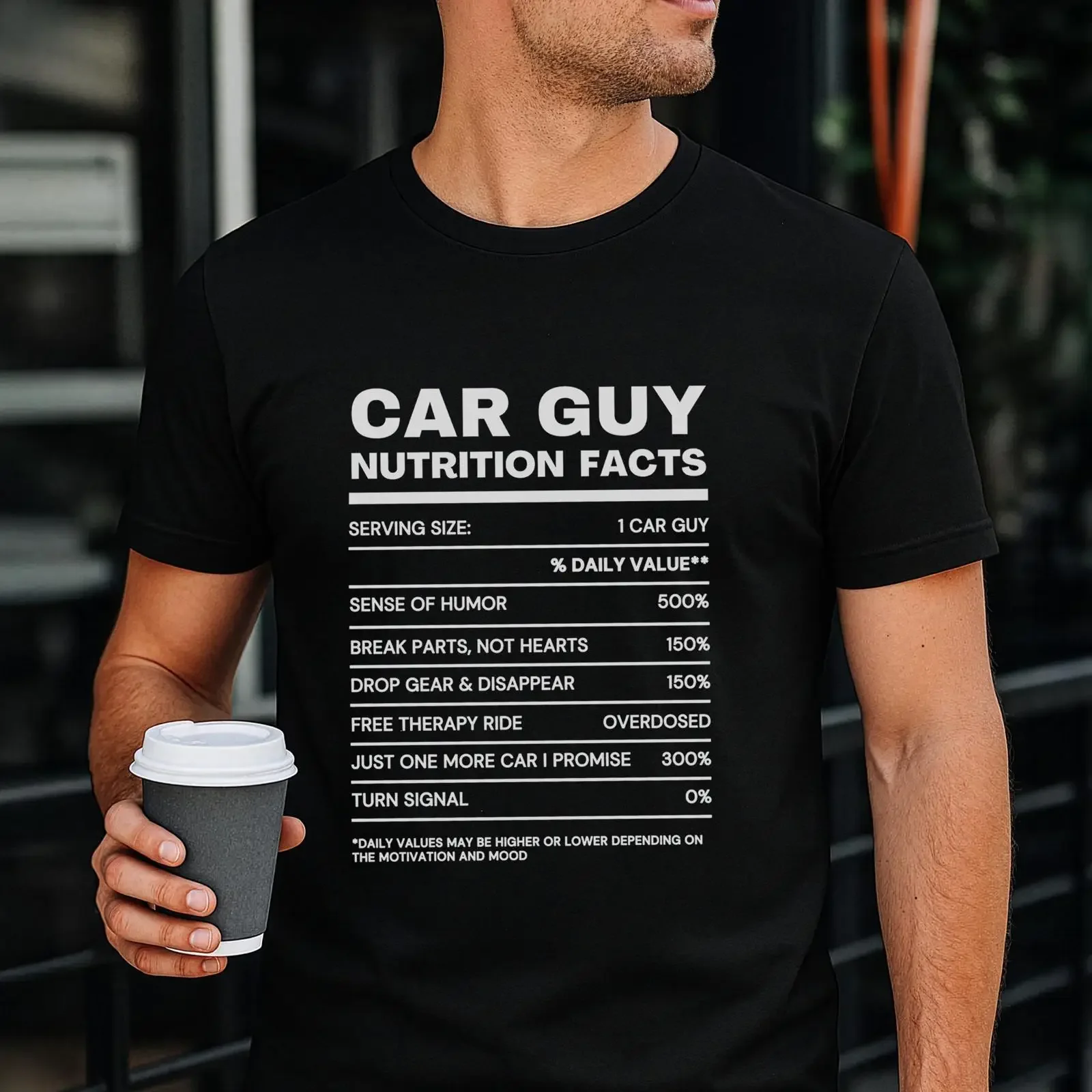 Camiseta con información nutricional de Car Guy, divertida, para amantes de la mecánica, estilo vintage, ligeramente lavada, ropa de diseñador, unisex